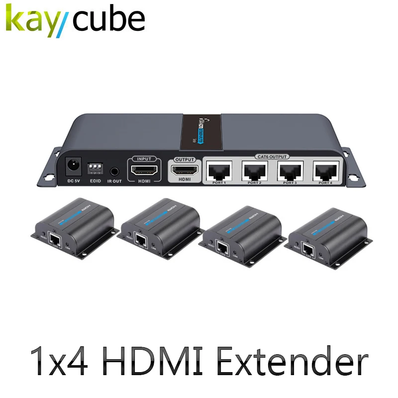 

Newest LKV714Pro Up to 40M/131Ft,1x4 HDMI Extender Splitter Loop-out Over CAT6/6a/7 With IR EDID Kaycube Split extend 4 HDMI