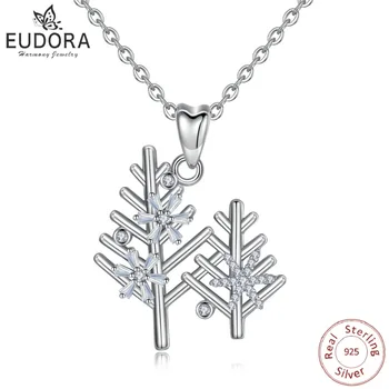 

EUDORA Genuine 925 Sterling Silver AAA CZ Snow & Christmas Tree Pendants Necklaces Fine Jewelry for Women Christmas Gifts D373
