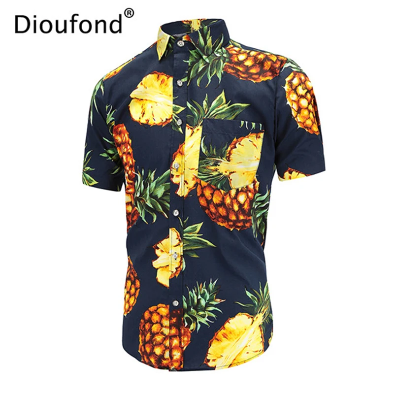 Dioufond Гавайская Мужская рубашка бренд цветочный принт мужские летние рубашки уличная Свободная Повседневная рубашка с коротким рукавом мужские s Топы