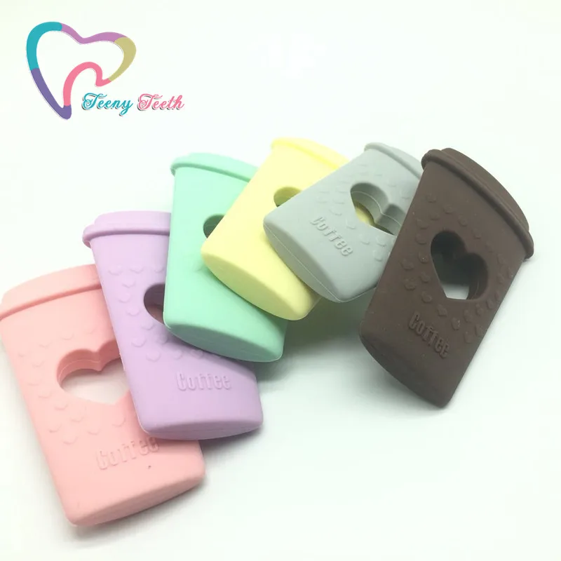 

Teeny Teeth 10PCS Silicone Teething Food Grade Teether Hollow Heart Silicone Coffee Cup Shape BPA Free DIY aby Necklace Pendant
