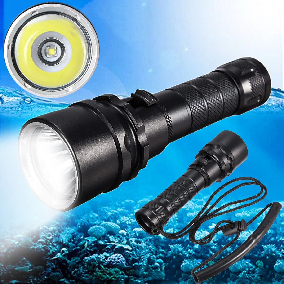 1Pc Waterproof 85000LM T6 LED Diving Flashlight Zoomable USB Charger Torch Light