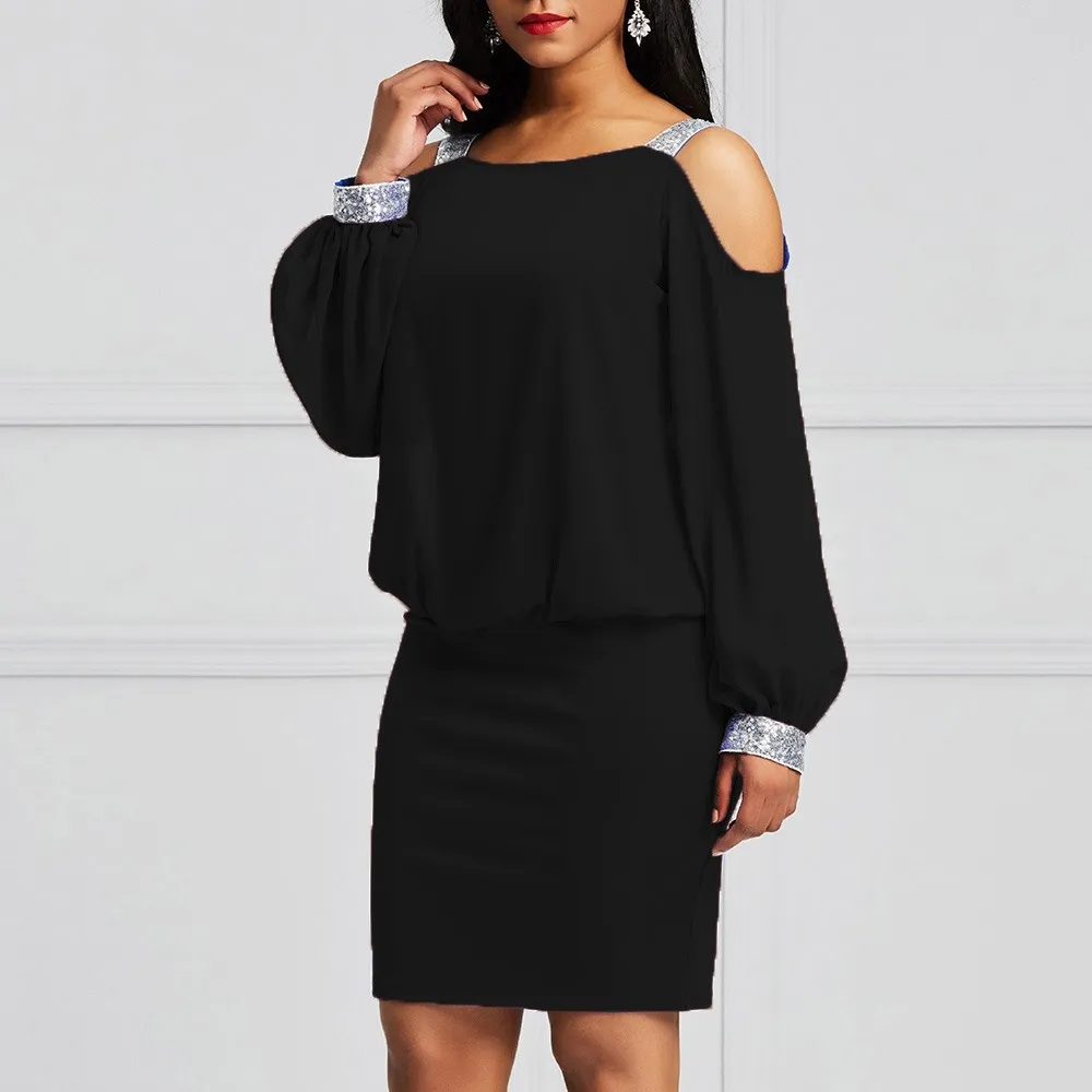 Женское облегающее платье с открытыми плечами, осень, пуловер, высокая уличная элегантная Офисная Женская рабочая одежда, простые сексуальные черные короткие платья