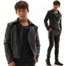 Персонализированные мотоциклетные мужские кожаные куртки тонкий пальто косой молнии куртки jaqueta de couro stage street dance rock черный