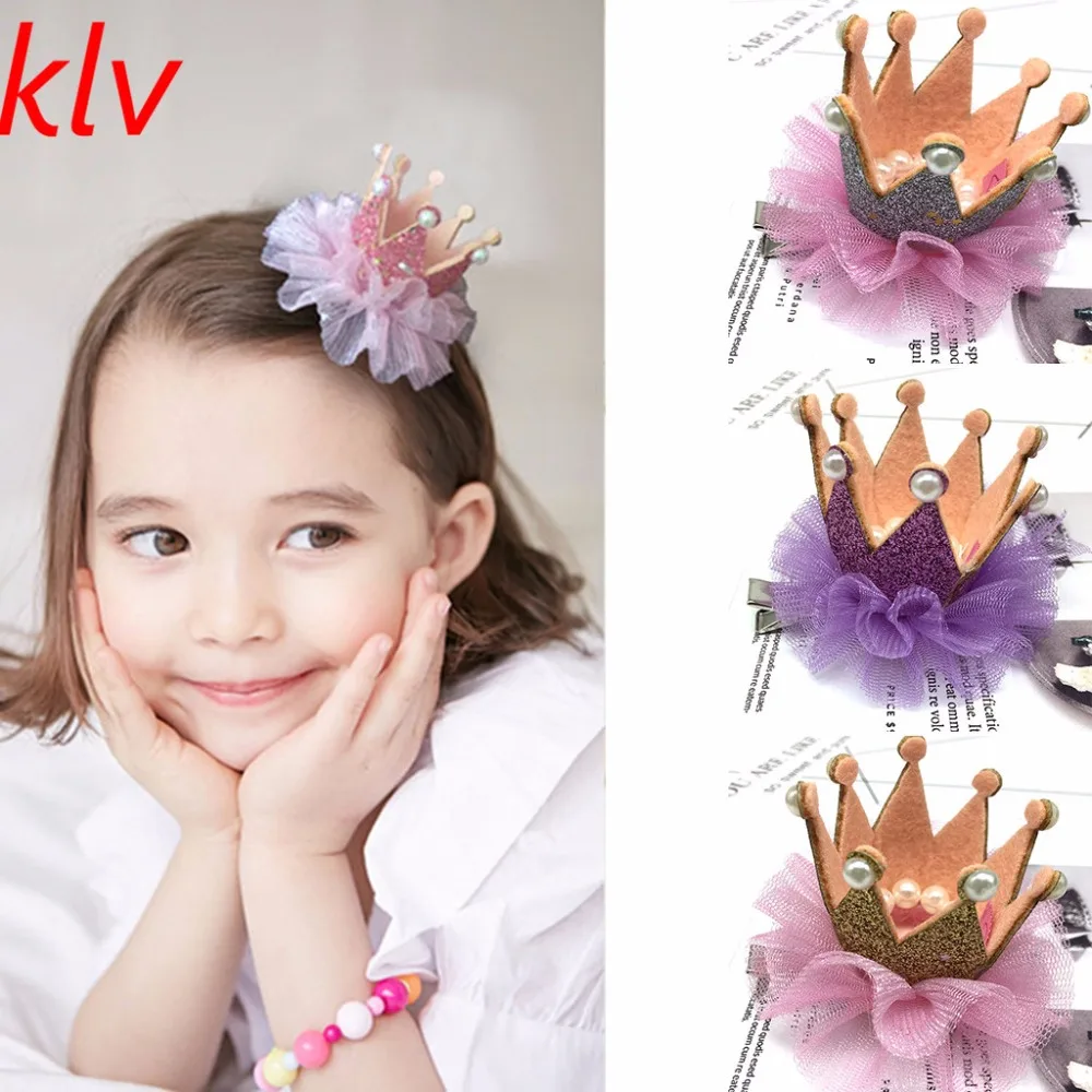 KLV Kids Girls Hair Pins Lovely Clip Crown Princess Headwear Children