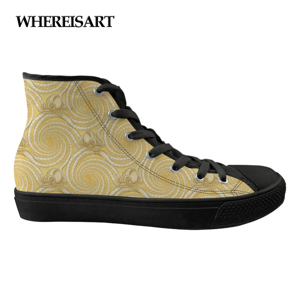 

WHEREISART Flats Women Spring Shoes High Top Casual Sneakers Stylish 3D Octopus Printed Women's Fashion Canvas Vulcanized Shoes