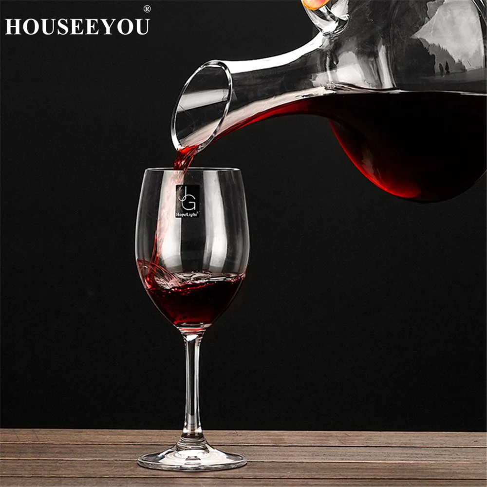 HOUSEEYOU 1300ML Flat Base with Handle Red Wine Decanter Handmade Transparent Crystal Glass Wine Bottle Whiskey Drink Bar Set