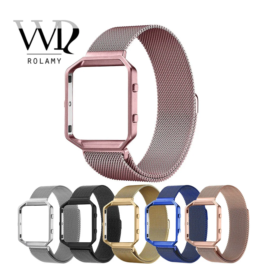 

Rolamy Milanese Steel Bracelet Wrist Watch Band Strap Belt Magnetic Closure with Case Metal Frame For Fitbit Blaze 23 watch
