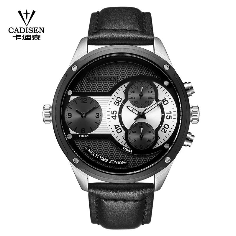 

2018 New Luxury Brand CADISEN Men Watch Quartz Watches Big Design Dual time zone Casual Military Waterproof Wristwatch
