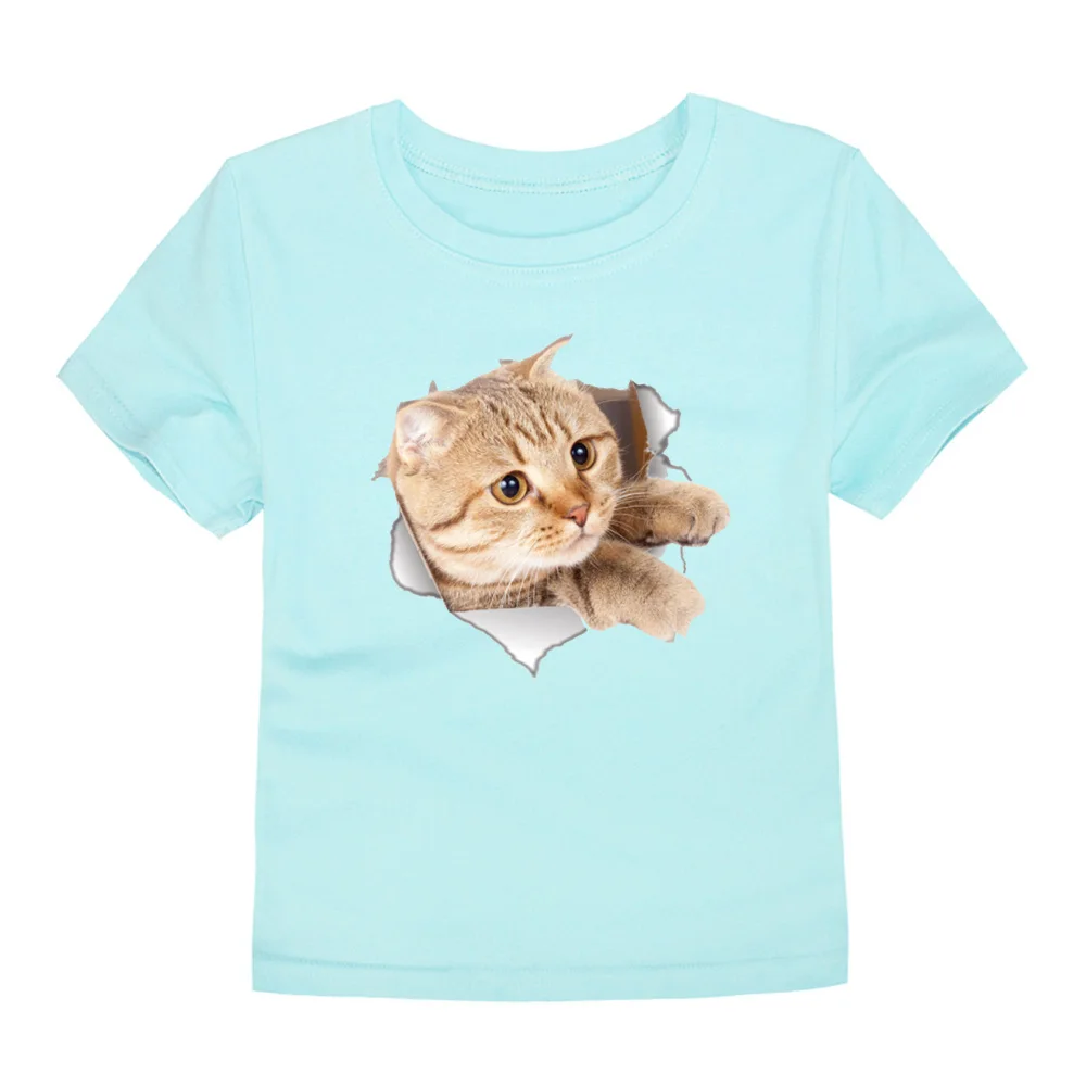 12 Цветов для мальчиков футболки детские 3D принт футболка с изображением кошки с персонажами из мультфильмов для Детей Забавные футболки для мальчиков и девочек топы с изображением кота для детей для 1-14Years