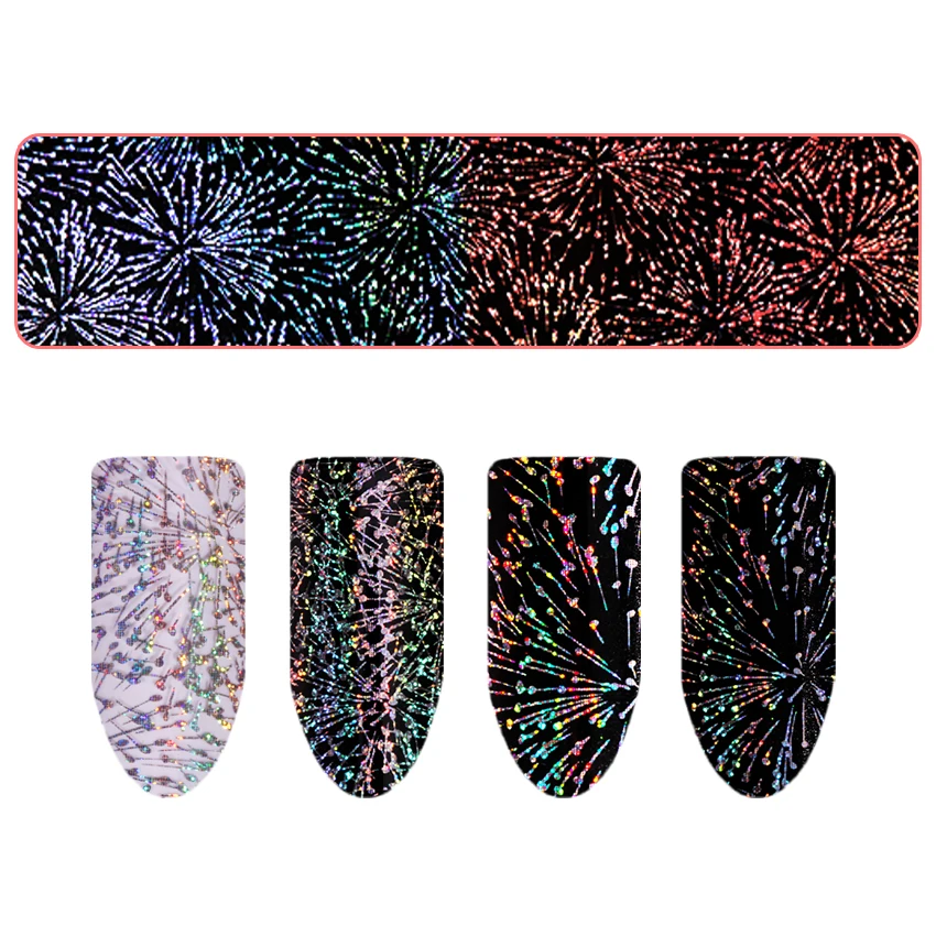 Голографическая фольга для ногтей BORN QUEEN с изображением звездного неба, лазерная переводная наклейка с фейерверком, бумага для маникюра, украшения для ногтей