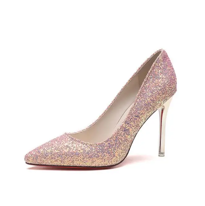

2019 autumn new European and American style women's shoes frosted sequins pointed high heels shallow mouth set foot stiletto sin