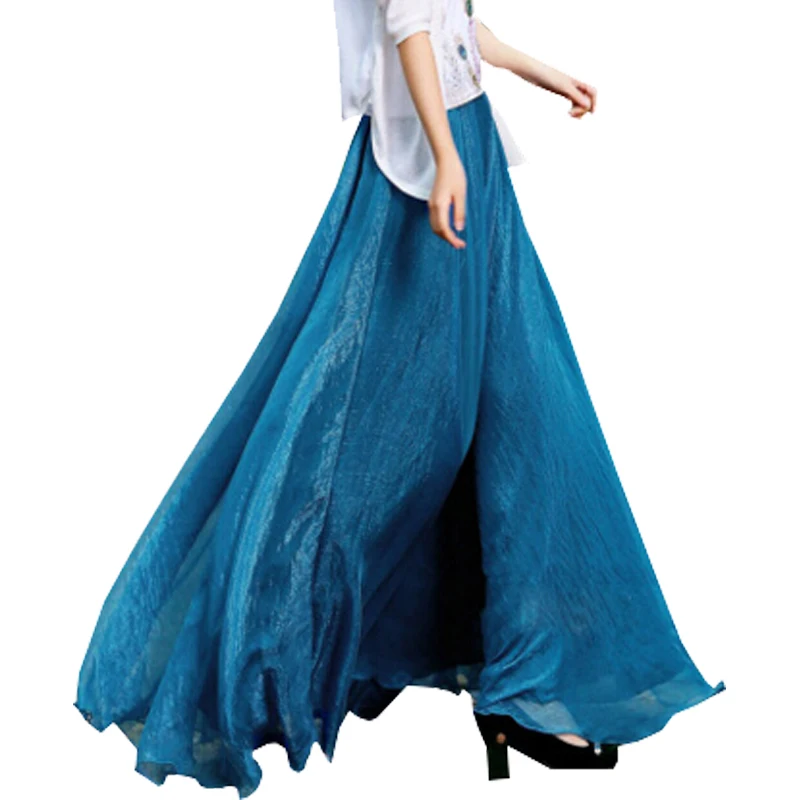 

Fashion Female 8 Meters Elastic High Waist Vintage Long Skirts Women Chiffon Pleated Maxi Skirt Plus Size XL Plissada Midi Saia