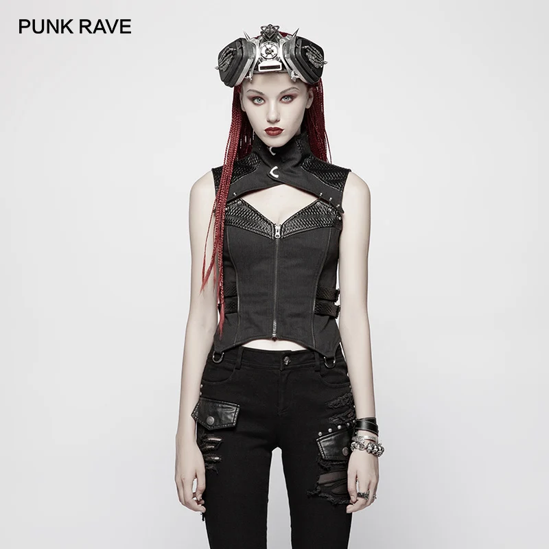 

PUNK RAVE Punk Rock Women's Warrior Sexy Short Vest Gothic Fashion Women Cool Slim Fit Version Tank Tops for Women Sleeveless