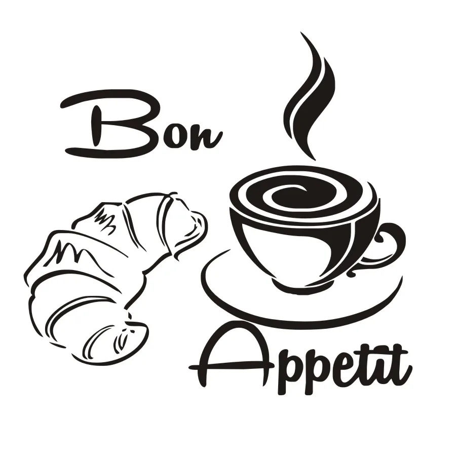 Large Size Free Shipping Modern Coffee Croissant French Bon Appetit Kitchen Wall Stickers, Home Decor Art Wall Quotes