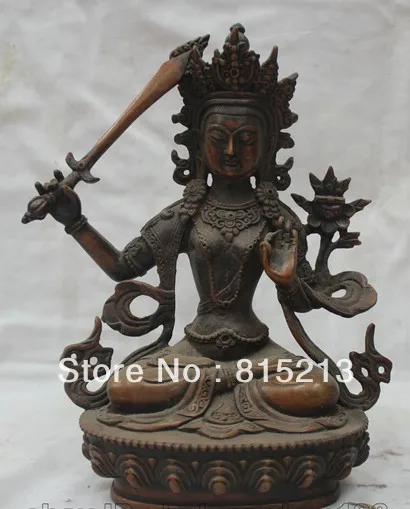 

bi00569 9" Tibet Tibetan Buddhism Bronze Wenshu Manjushri Boddhisattva Goddess Statue