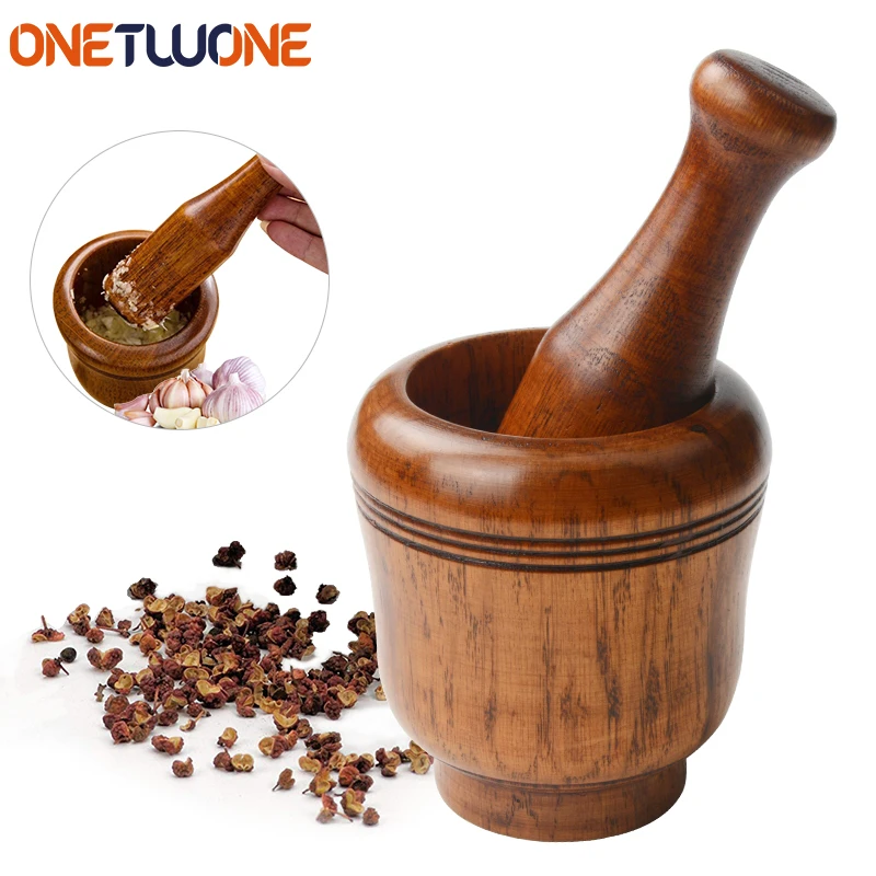 

Wooden Mortar Pestle Set Minced Garlic & Ginger Mills Masher Spice Grinders Food Mills Kitchen Accessories