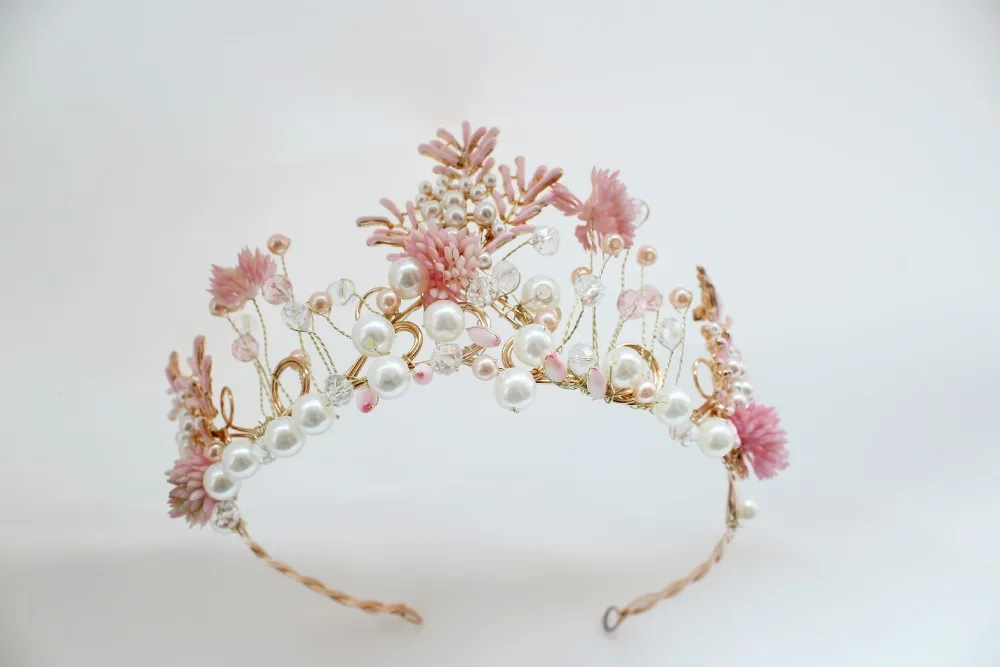 Новое мясистое растение невесты головной убор корейский розовый жемчужная Корона принцесса свадебное украшение для волос аксессуары