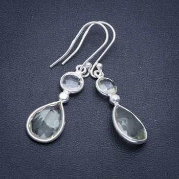 

Natural Green Amethyst Handmade Unique 925 Sterling Silver Earrings 1.75" A2284
