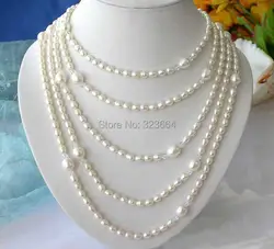 Длинные 100 "11 мм белый рис пресноводным культивированным жемчугом ожерелье