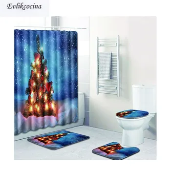 

Free Shipping 4pcs Gorgeous Christmas Tree Banyo Paspas Bathroom Carpet Toilet Bath Mat Set Tapis Salle De Bain Alfombra Bano