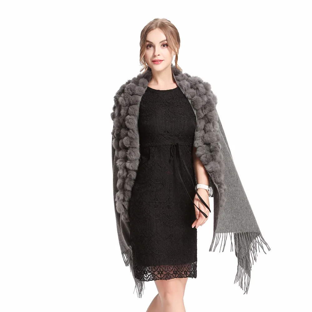 ZY87001 модная Женская осенне-зимняя шерстяная шаль с помпон из меха кролика, теплая шаль-шарф с кисточками, 25 цветов