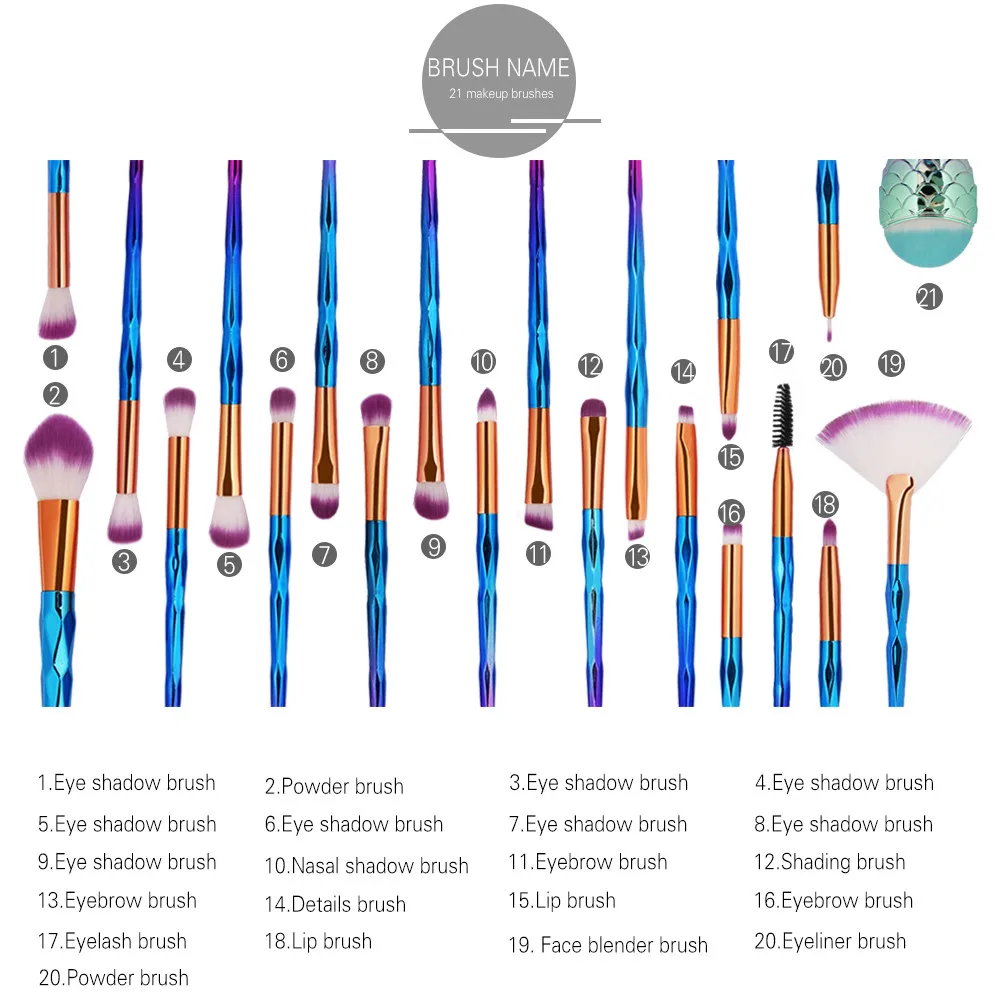 Кисти для макияжа Русалка Фонд бровей подводка для глаз Румяна косметический корректор рыбий хвост кисти для макияжа Инструменты Кисти для макияжа LD