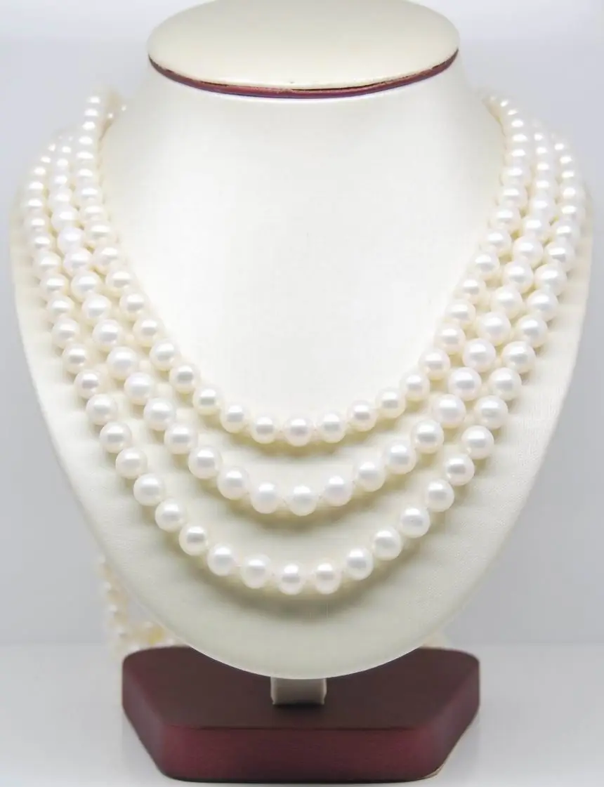 

Free shipping hot sale Women Bridal Wedding Jewelry >>Natural AAA 8-9mm White freshwater Round Pearl Necklaces 100
