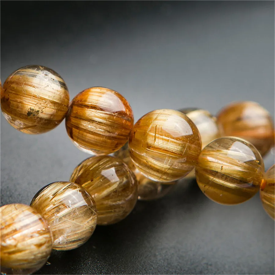 10mm Just One Strand Genuine Natural Titanium Rutilated Quartz Crystal Women Men Stretch Round Beads Jewelry Bracelet AAAAA (4)