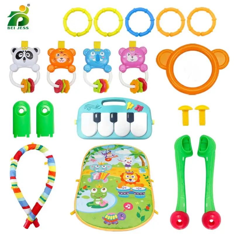  BEI JESS Baby 3 in 1 Gym Play Mat Puzzle Educational Crawl Carpet Piano Keyboard Projection Rattle 