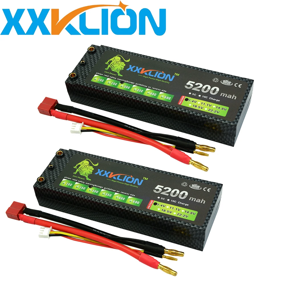 

2PCS Power 7.4V 5200mAh Lipo Battery 25C 30C 35C 40C 2S Battery Hard Case 2S 1P Lithium-Polymer Batterie For RC car RC boat