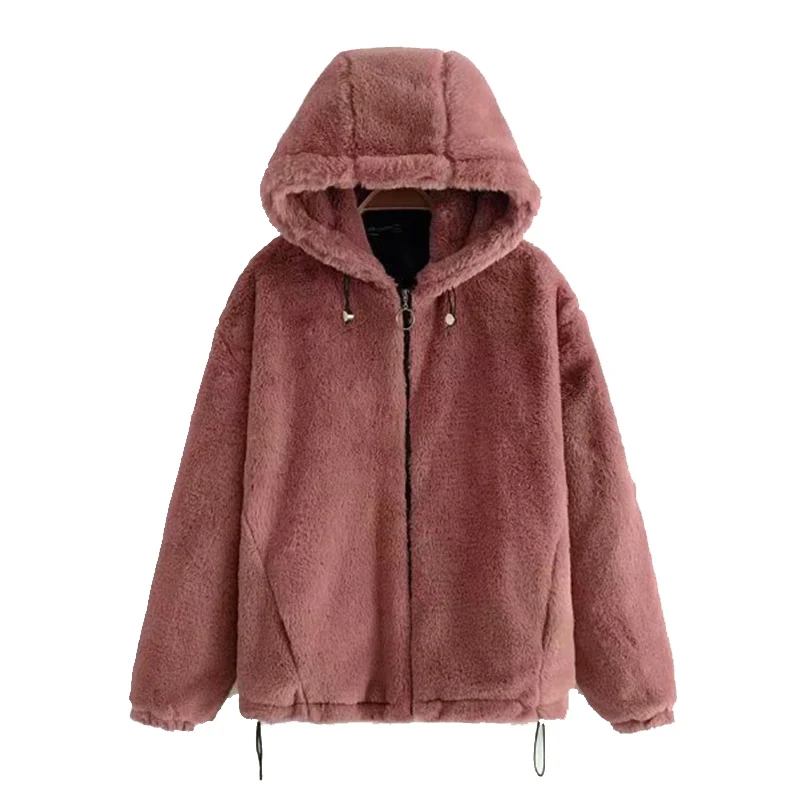 Свободное мохнатое Женское пальто с капюшоном из искусственного меха уличная Осенняя зимняя теплая плюшевая Женская куртка размера плюс Женская флисовая куртка