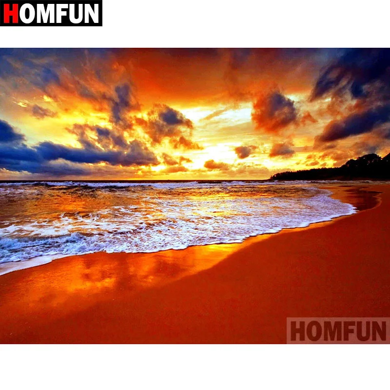 HOMFUN Full Square/Round Drill 5D DIY Diamond Painting &quotSeaside sunset&quot 3D Embroidery Cross Stitch Home Decor A18612 | Дом и сад
