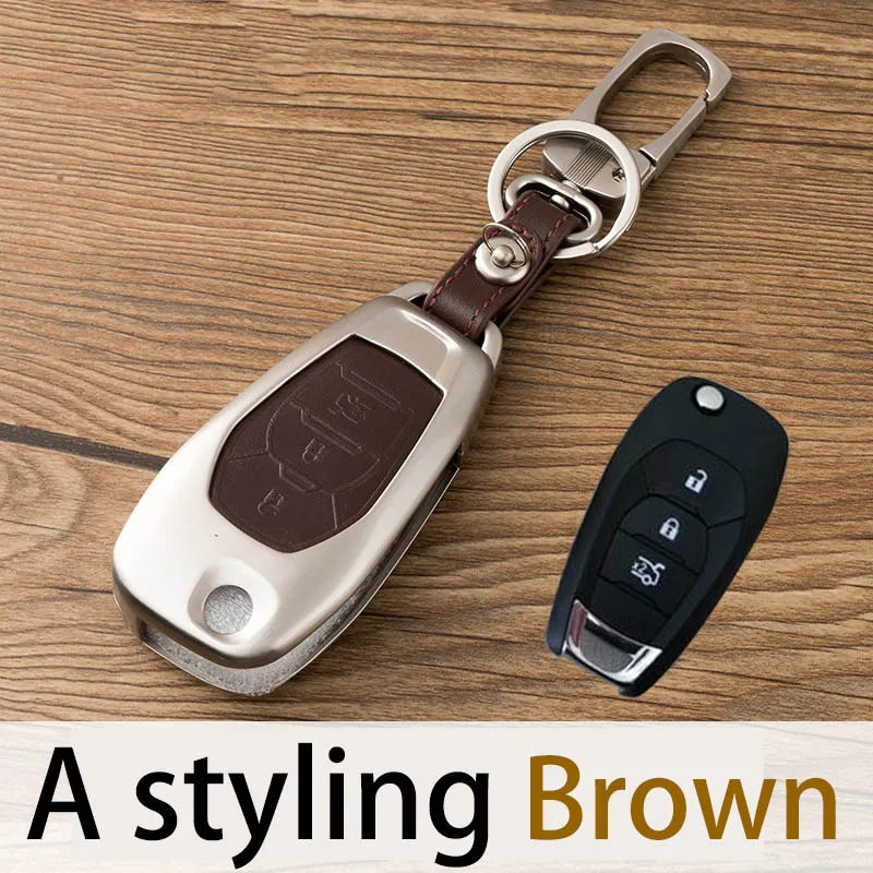 Цинковый сплав+ Кожаный Автомобильный ключ дистанционного крышка чехол для Chevrolet Cruze Malibu XL TRAX Equinox Camaro Volt Sail Limited - Название цвета: A Styling Brown