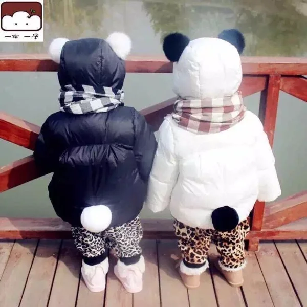 New Arrival Winter Children Black White Panda Feather Padded Thick Jacket Suits Bread children s jackets