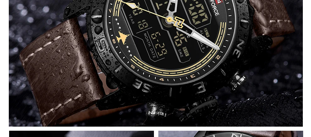 NAVIFORCE Мужская Мода золото спортивные часы военный светодиодный аналоговые цифровые кварцевые наручные часы кожа часы Relogio Masculino
