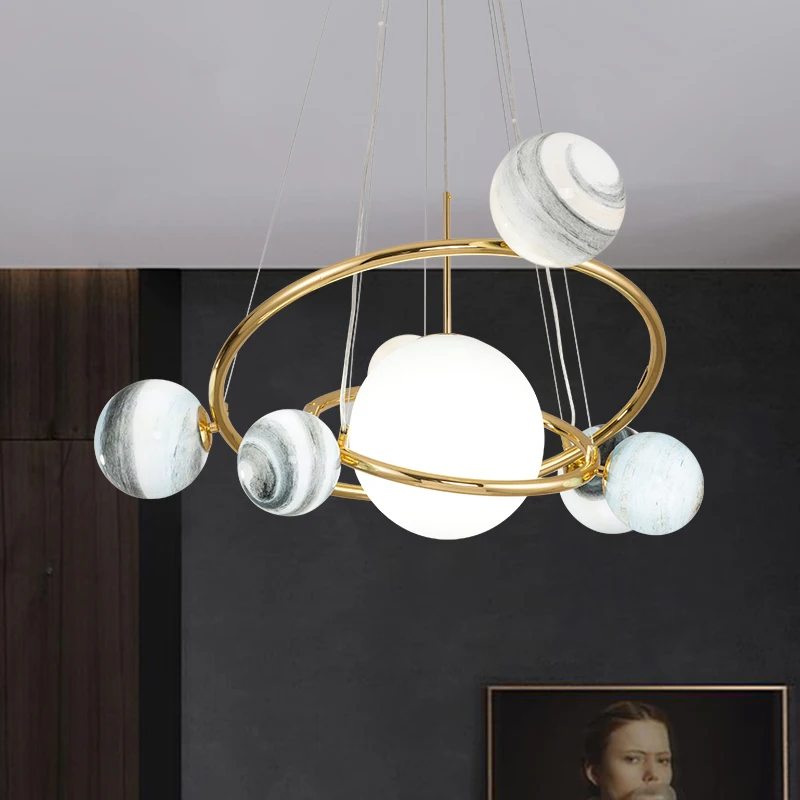 

Umeiluce Nordic Postmodern Led Chandelier Lighting Living Dining Room Round Iron Glass Lustre Creative Personality Ins Lamp