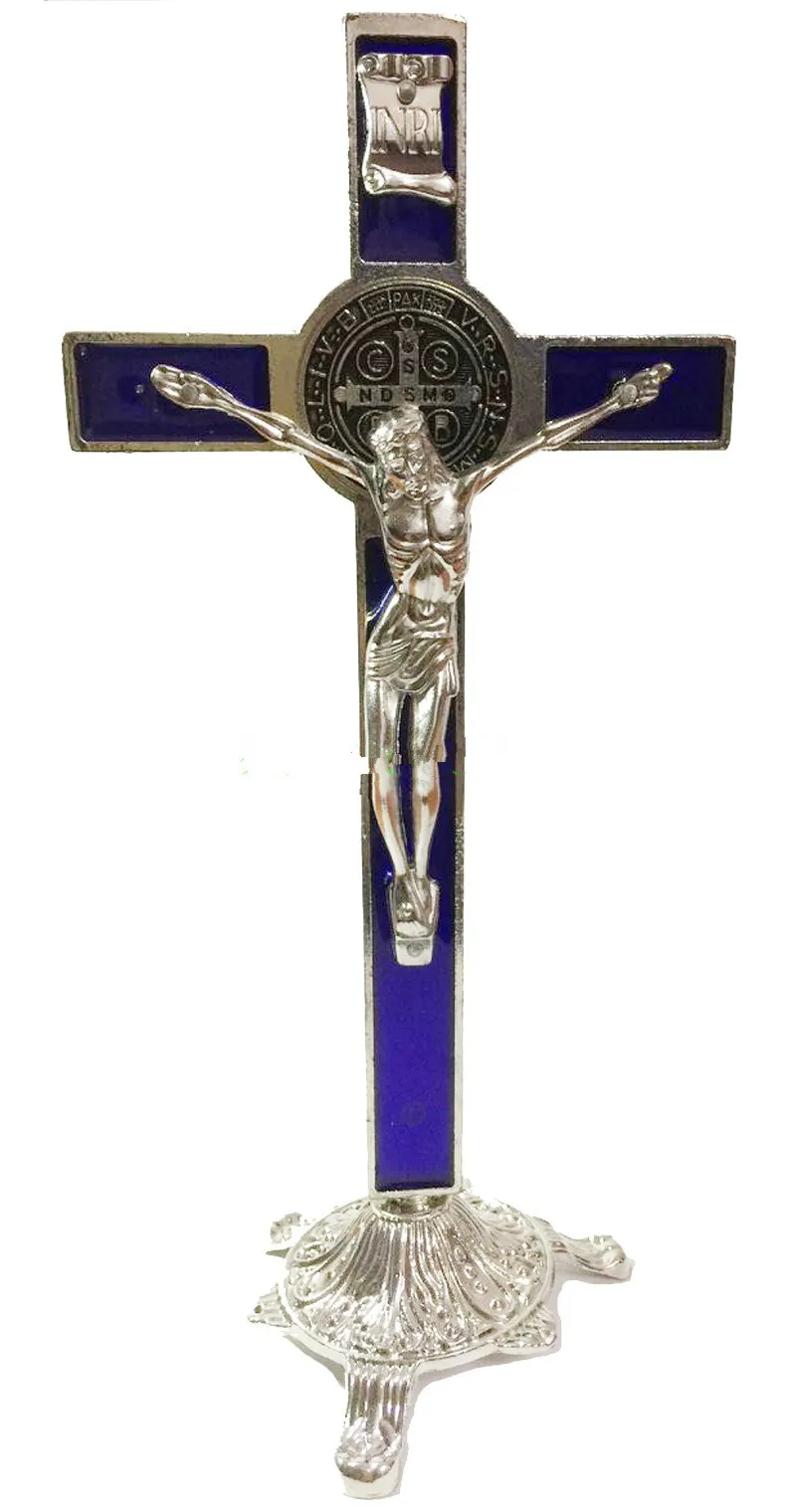 

1pc Catholic Saint Benedict Holy Card Large Cross Exquisite Decoration Home Decor Desktop Accessories Height 20cm with Pedestal