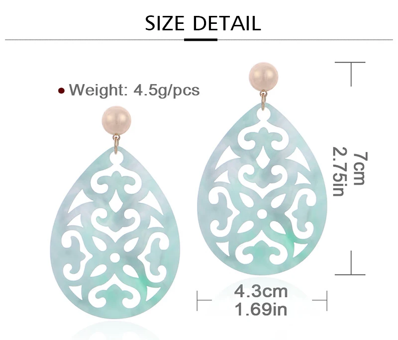 Badu, овальные акриловые серьги для женщин, богемные, зеленые, резные, уксусная кислота, подвеска, висячие серьги, вечерние ювелирные изделия