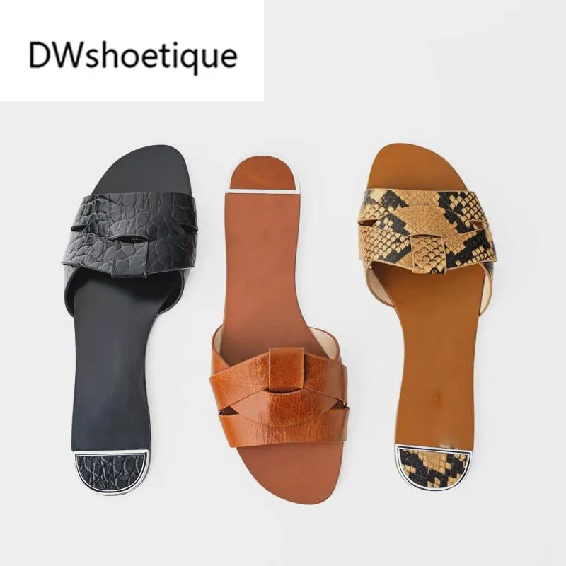 

New cross strap hollow women slides peep toe slip on flat women slippers