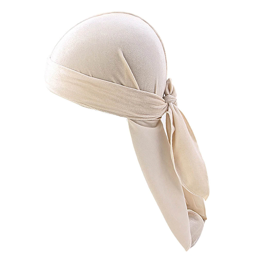 Women Men Long Tail Plain Velvet Bandana Turban Hat Durag Headwear Pirate Cap Head Wraps