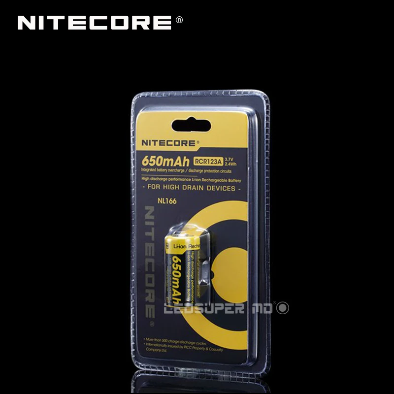 2 шт. Nitecore NL166 RCR123A литий-ионный аккумулятор с 650mAh 3,7 V WH