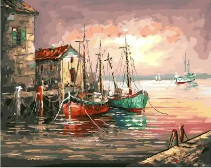 DIY oil painting by numbers Fishing vessel Acrylic Picture Wall Art drawing by numbers on canvas for home decor