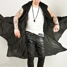 Новинка, Весенняя мода, мужские, один размер, мода, повседневные топы, драпировка, длинный, без рукавов, с капюшоном, кардиган, жилет, Мужская однотонная одежда