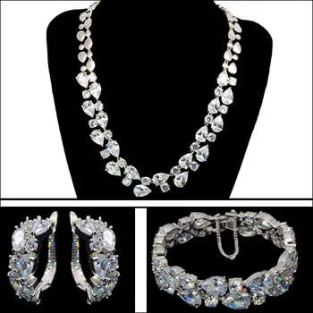 

High quality luxury AAA Cubic Zirconia Mona Lisa jewelry sets necklace earring bracelet for party/wedding