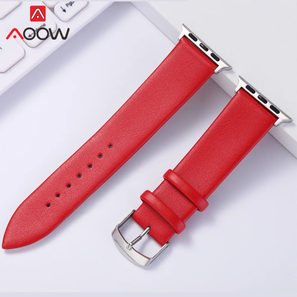 Ремешок для часов из мягкой кожи для Apple Watch 38 мм 42 мм, красный, коричневый, белый, для женщин и мужчин, сменный мужской т-браслет, ремешок для iwatch 1 2 3