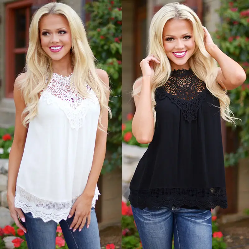 Blusas Femininas 2016 летняя женская блузка кружевная винтажная без рукавов белая вязаная