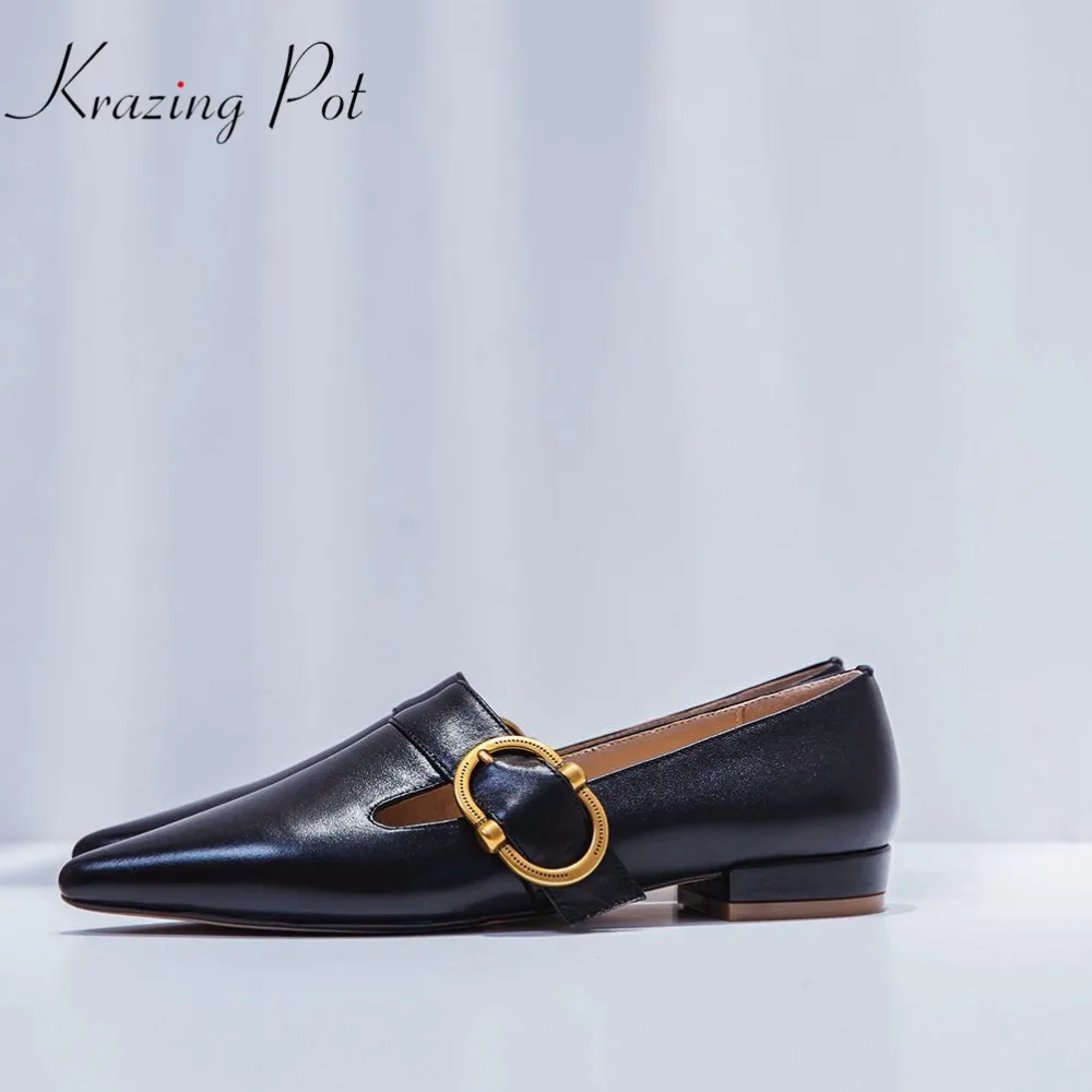 Krazing pot brand shoes high street fashion solid thick low heels pointed toe women pumps slip on women runway causal shoes L63 Krazing pot brand shoes high street fashion solid thick low heels pointed toe women pumps slip on women runway causal shoes L63