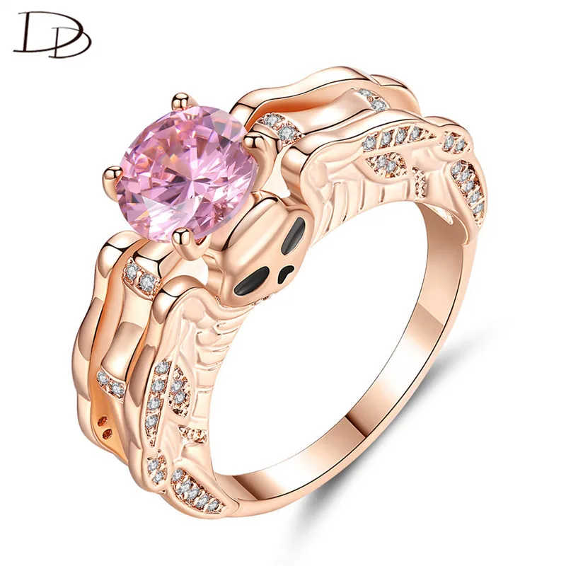 

DODO Trendy Exaggerated Skull Rings Pink CZ Stone Inlay Rose Gold Color Anel Mujer Punk Women Men Jewelry Crystal Bijoux R368