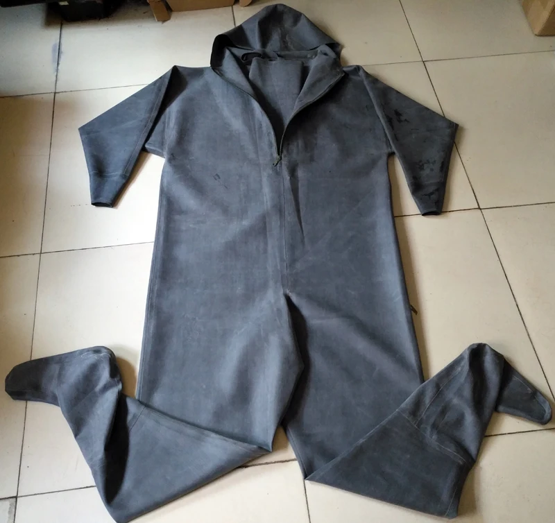 Black Pure Rubber Zip Fishing Waders with Rubber Socks Breathable