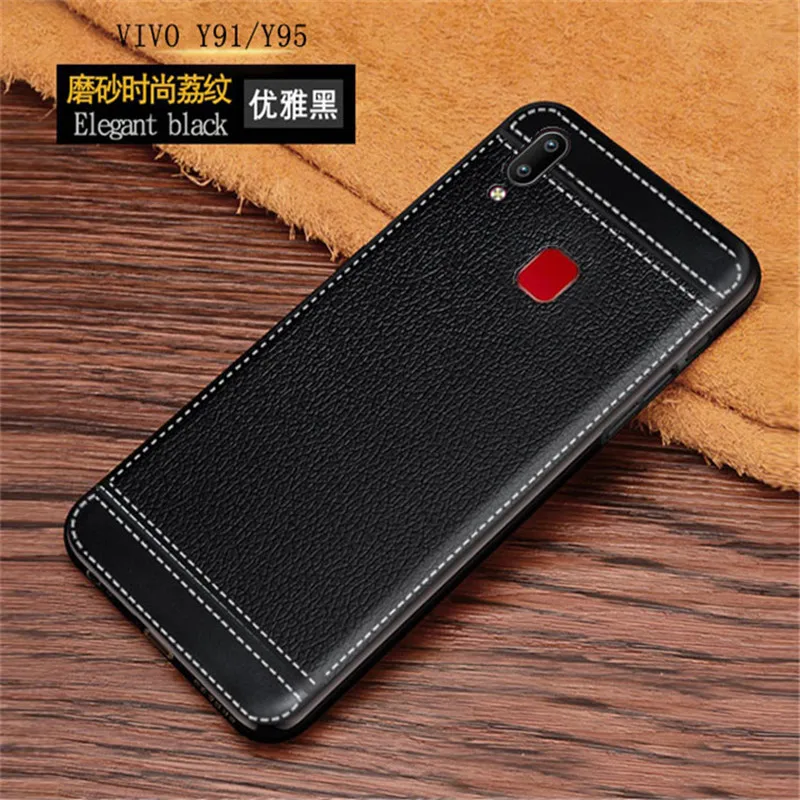 

For Vivo Y95 Y91 Case Leather Texture Soft TPU Phone Back Case Vivo Y95 Y91 Y91i V1807 Y 95 91 i VivoY91 VivoY95